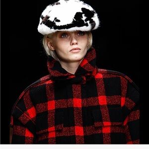 BURBERRY PRORSUM RUNWAY Fall 2011 Red/Black Buffalo Plaid Peacoat Oversized